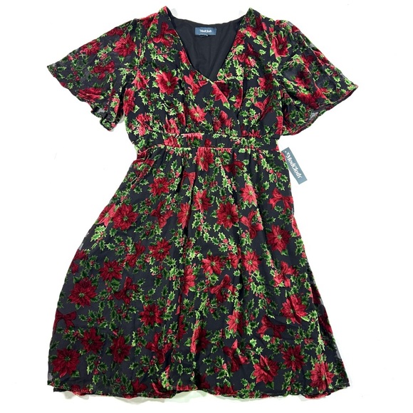 New ModCloth Flutterly Fabulous A Line Dress Happy Holly Days - Picture 2 of 7